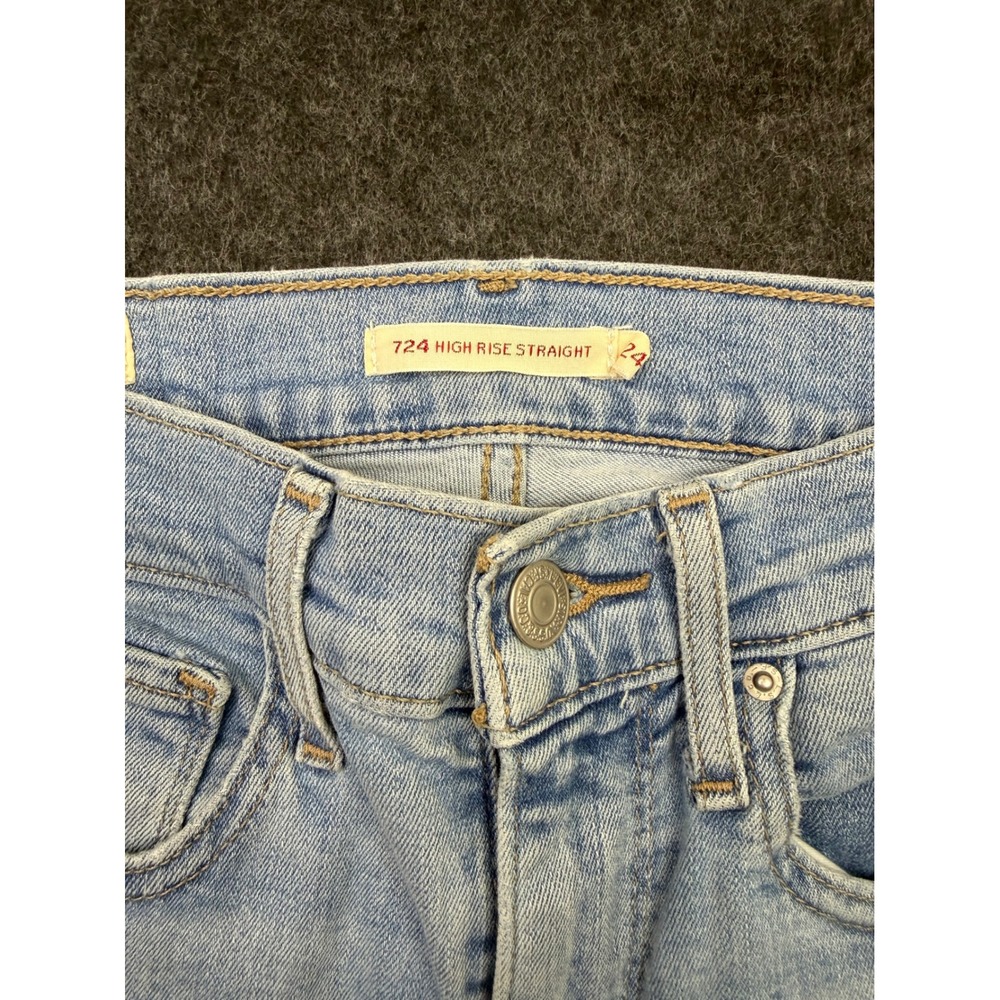 Levis Premium 724 High Rise Straight Jeans Light Wash Raw Hem Size 24 Womens - Picture 3 of 10